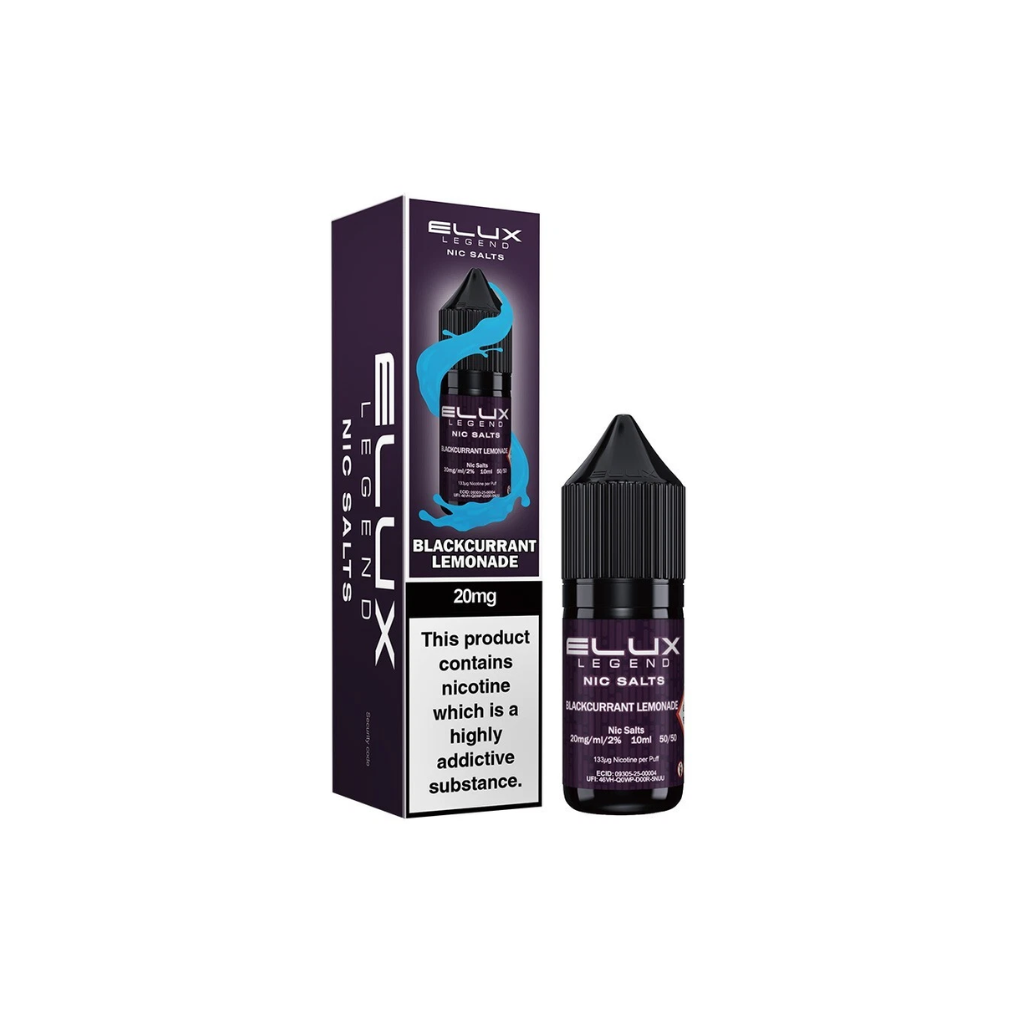 Elux nicotine salt packaging with blackcurrant lemonade flavor