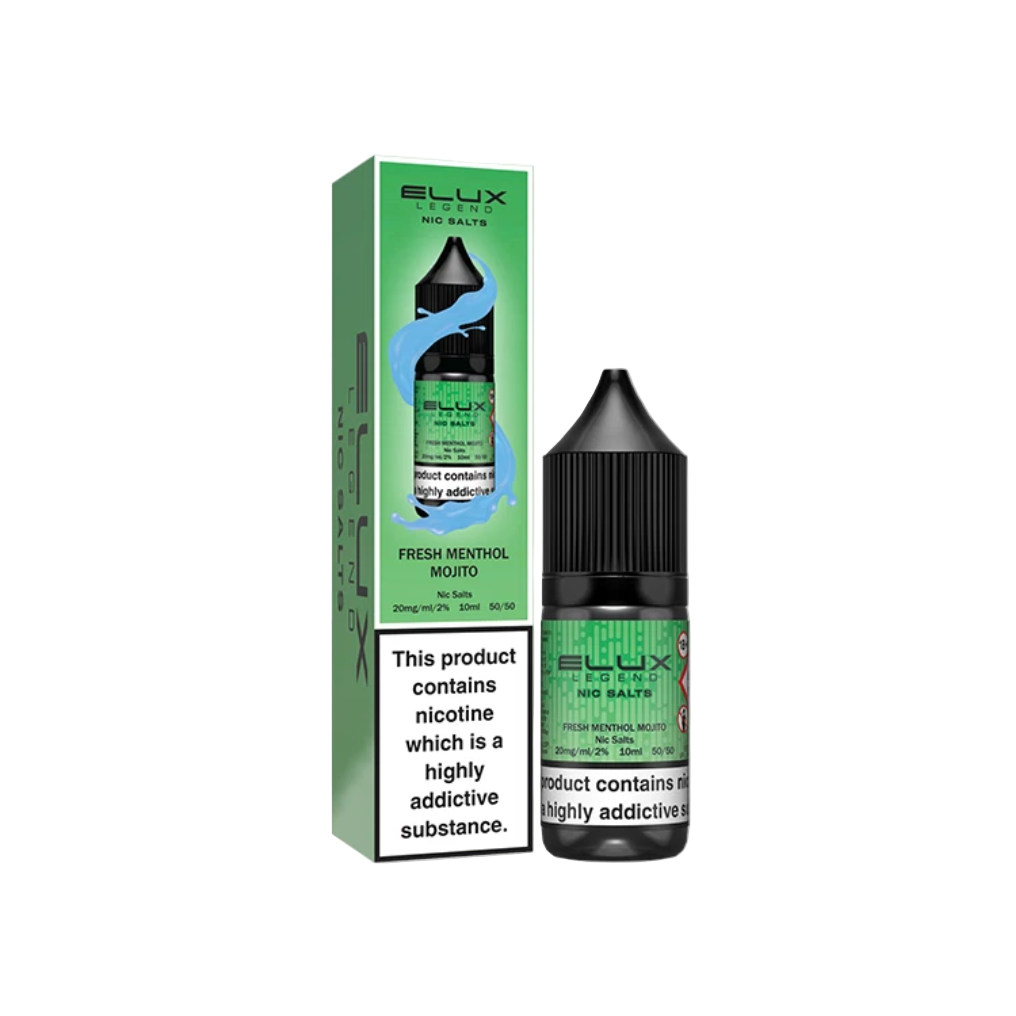 Elux Fresh Menthol Mojito nicotine salt bottle and packaging on a white background