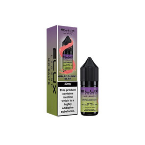 Flux Grape Gummy Legend vape juice bottle and packaging on a white background