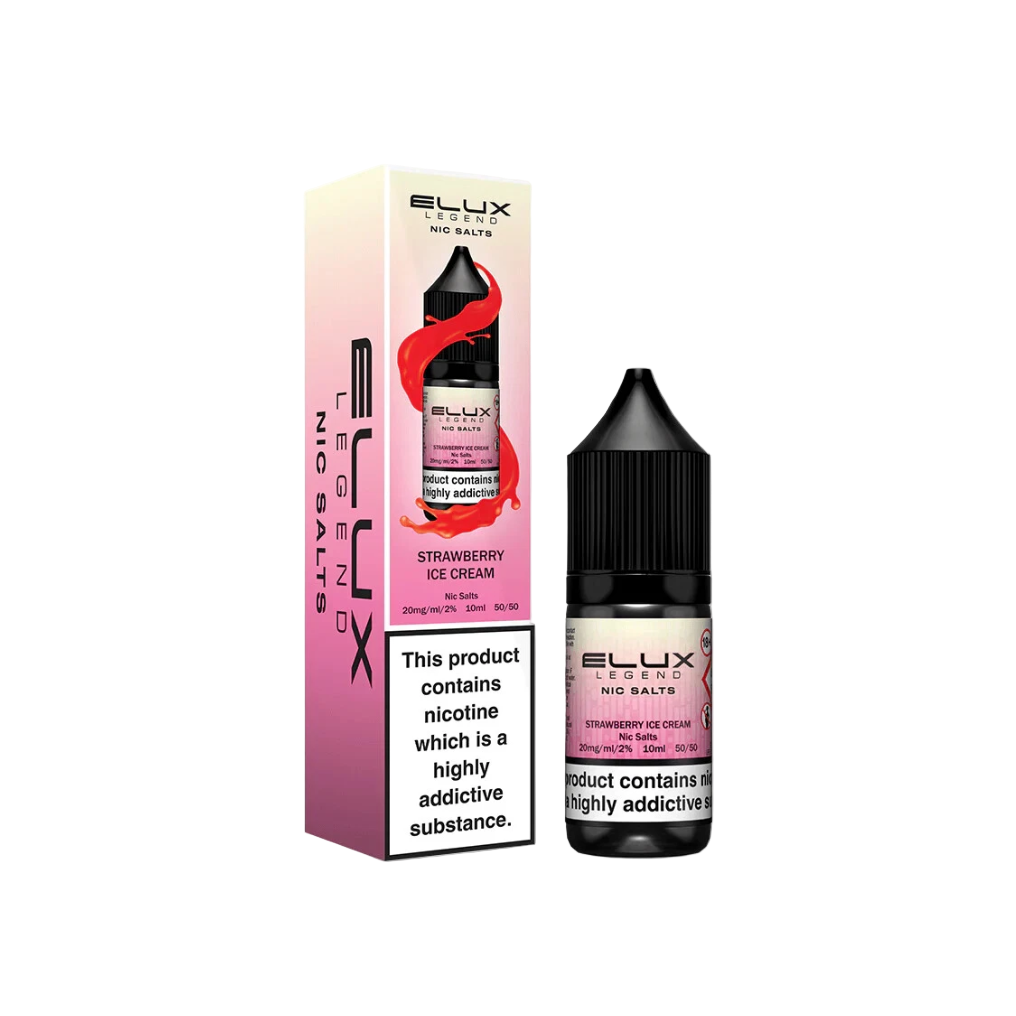 Elux Strawberry Ice Cream nicotine salt e-liquid bottle and packaging on a white background