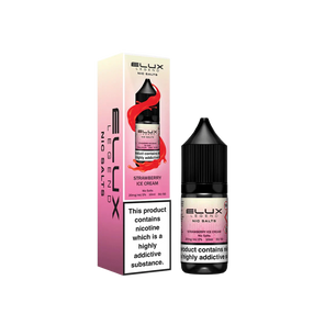 Elux Strawberry Ice Cream nicotine salt e-liquid bottle and packaging on a white background