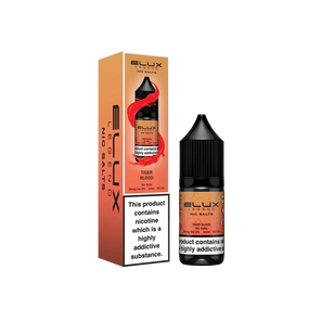 Elux Tigor Blood vape juice bottle and packaging on a white background