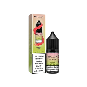 Elux cherry lime nicotine salt bottle and packaging on a white background