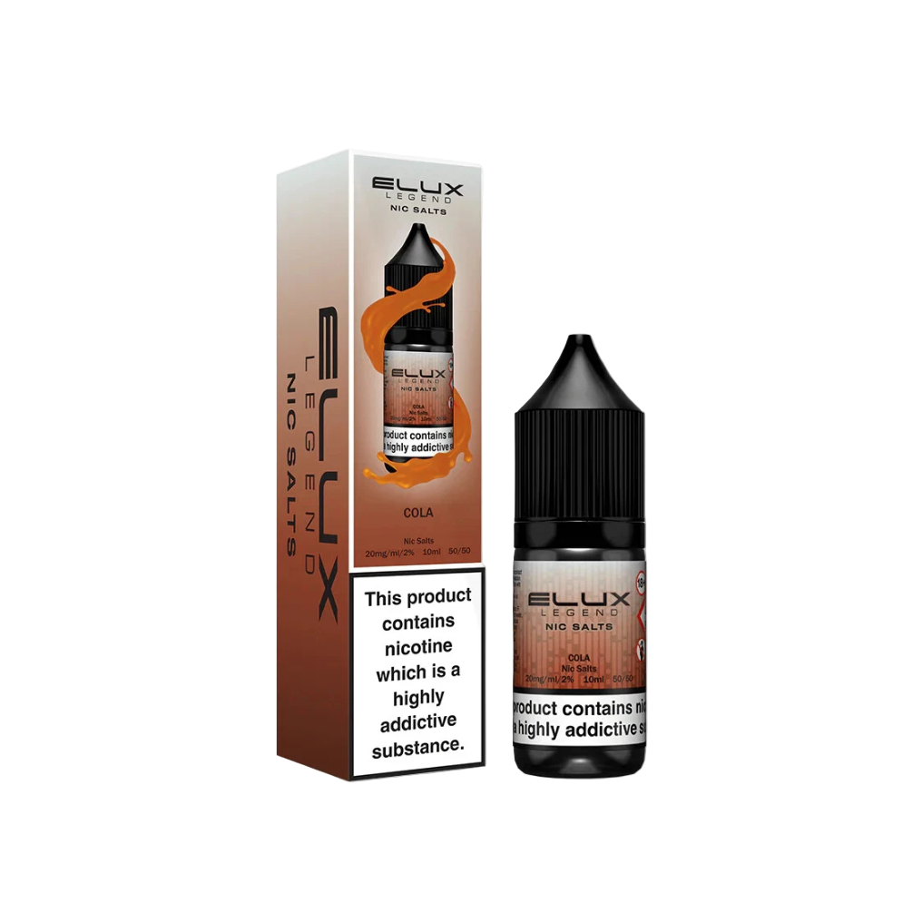 Elux Cola nicotine salt packaging and bottle on a white background