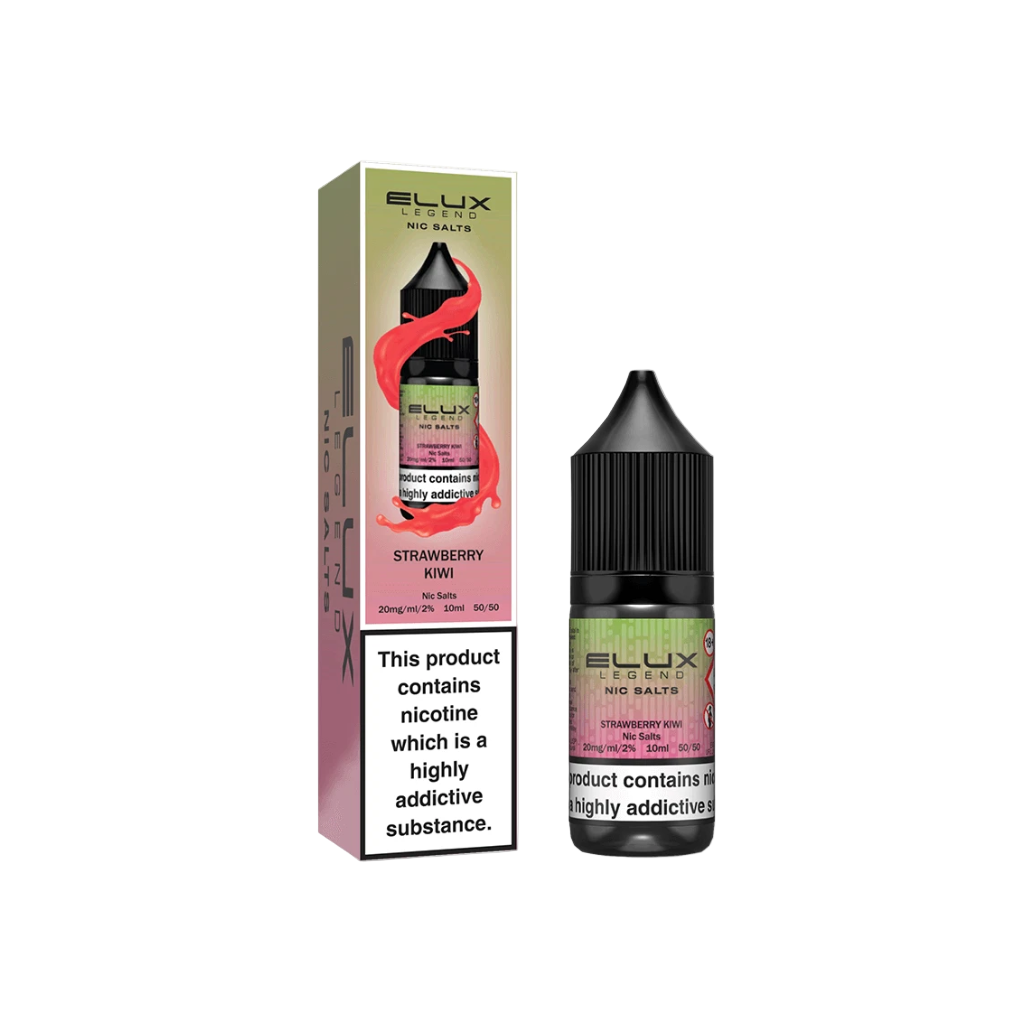 Elux Strawberry Kiwi vape juice bottle and packaging on a white background